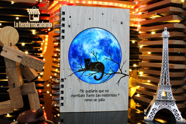 Libreta de Madera Gato Luna